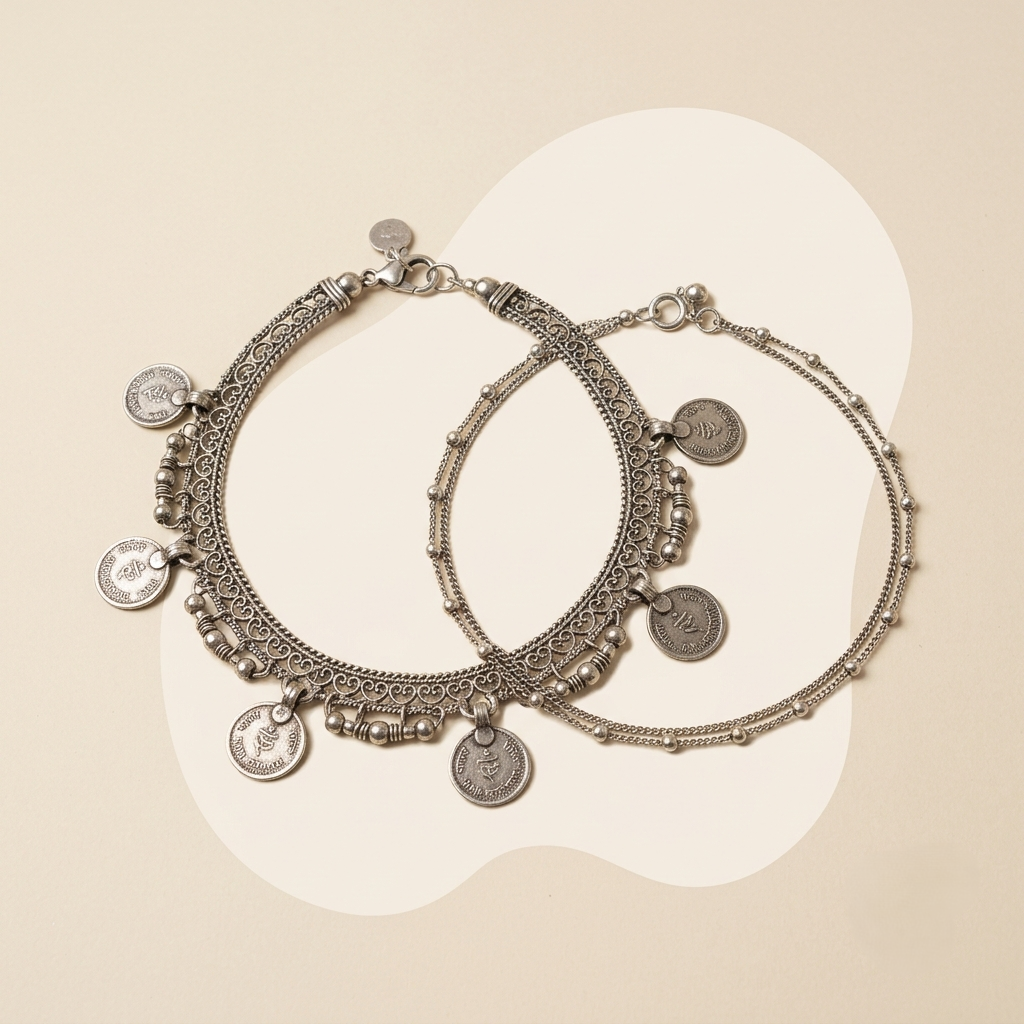 Silver-toned Handmade Anklets